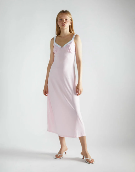  Glamorous Contrast Scrunchie Strap Midi Dress In Light Pink White Multi 