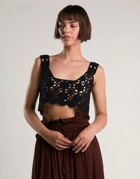  Glamorous Crochet Vest Top In Black 