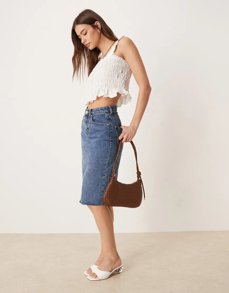  Glamorous Denim Midi Skirt In Mid Stone Neutral 