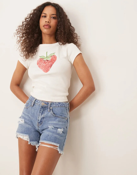  Glamorous Denim Shorts In Authentic Mid Blue 