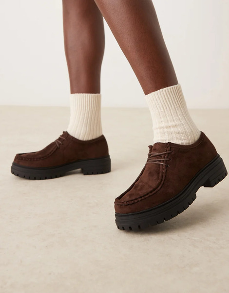  Glamorous Derby Shoes In Brown Micro 