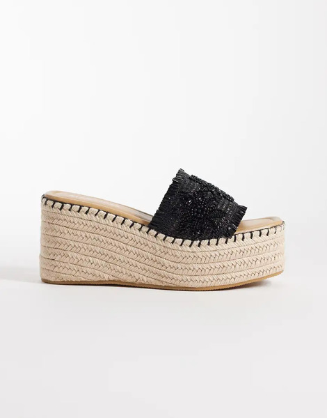 Glamorous Espadrilles Wedge Heeled Sandals In Black 