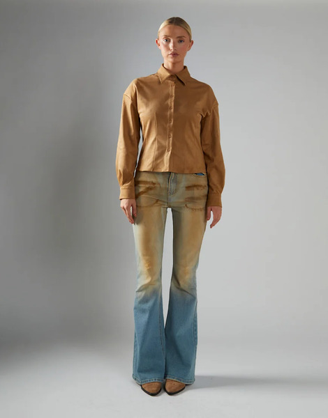  Glamorous Flared Jeans In Blue Mud Wash 