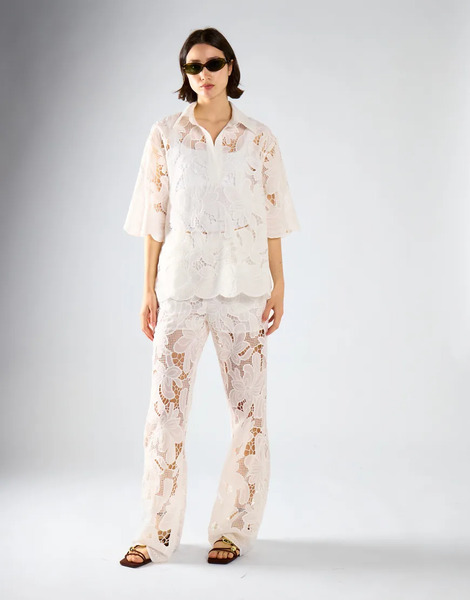  Glamorous Flared Leg Trousers In White Embroidered 