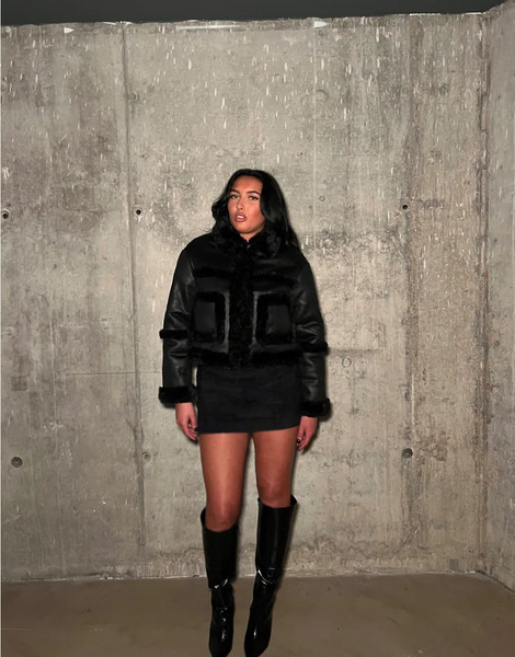  Glamorous Fur Trim Cropped Jacket In Black 