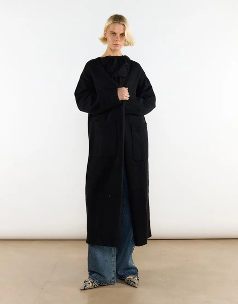  Glamorous Long Cardigan With Pocket In Black 