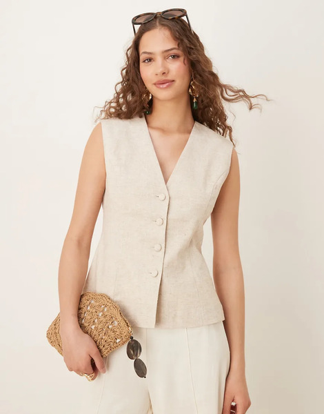  Glamorous Longline Waistcoat In Natural Neutral 