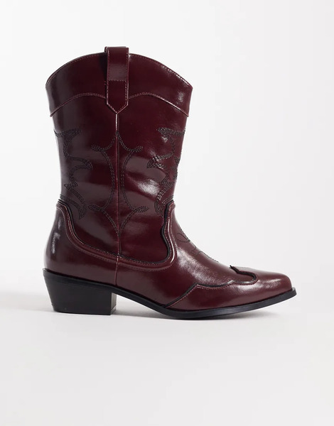  Glamorous Low Ankle Western Boots In Burgundy Red 
