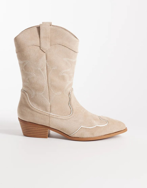  Glamorous Low Ankle Western Boots In Taupe Suedette Neutral 