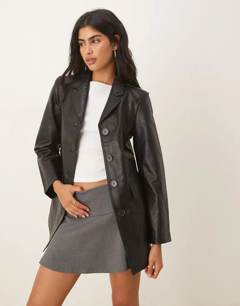  Glamorous Oversized Blazer In Black Pu 
