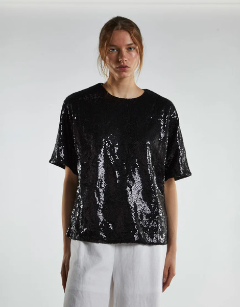  Glamorous Oversized Top In Black Sequin 