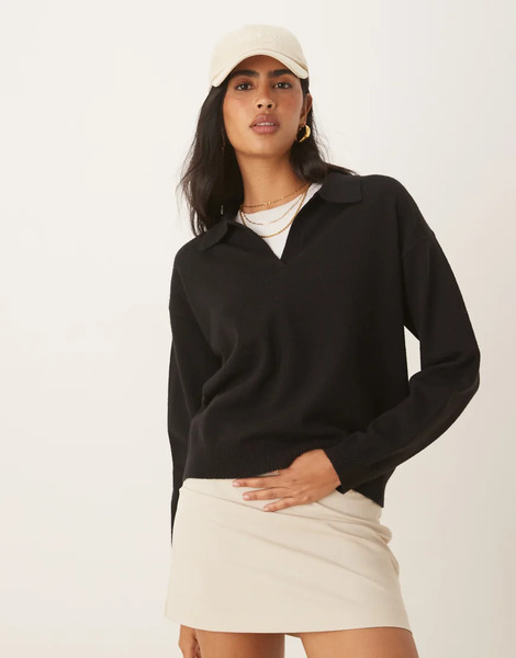  Glamorous Polo Knit Jumper In Black 