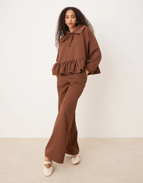  Glamorous Poplin Pull On Trouser In Brown Stripe Co Ord 