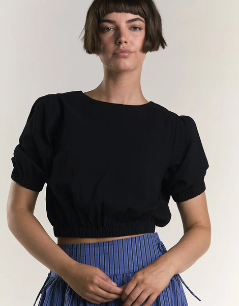  Glamorous Puff Sleeve Crop Top In Black 