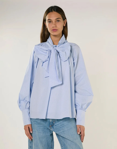  Glamorous Raglan Volume Sleeve Blouse In Blue Micro Check Multi 