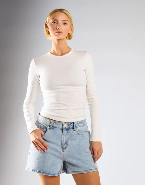  Glamorous Regular Fit Denim Short In Mid Blue 