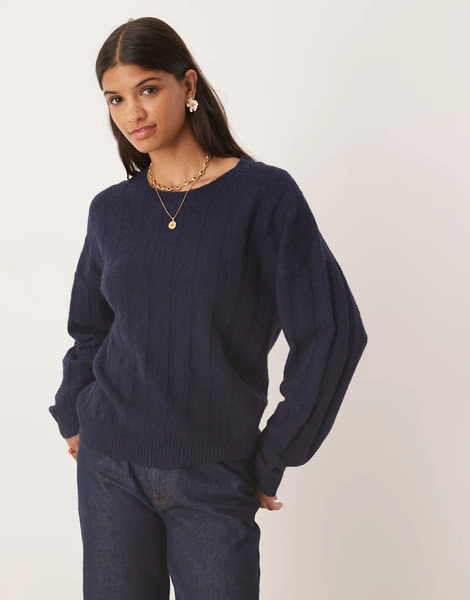  Glamorous Ribbed Knit Jumper In Navy 
