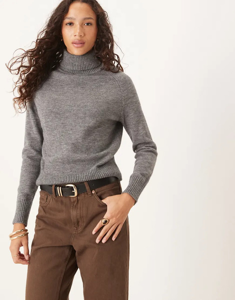  Glamorous Roll Neck Knit Jumper In Charcoal Grey 