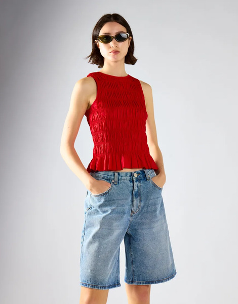  Glamorous Shirring Vest Top In Red 