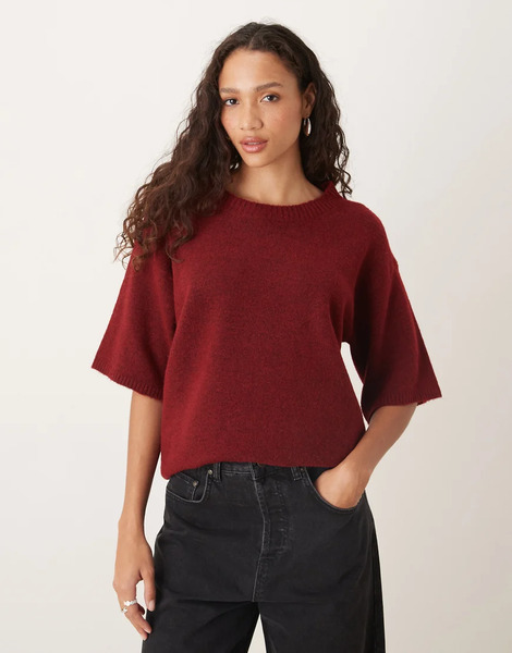  Glamorous Short Sleeve Knit Top In Red 
