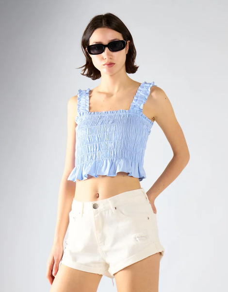  Glamorous Smocked Top In Light Blue 
