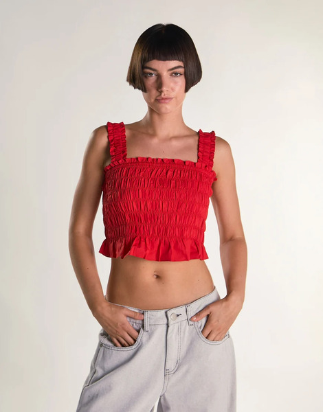  Glamorous Smocked Top In Red 