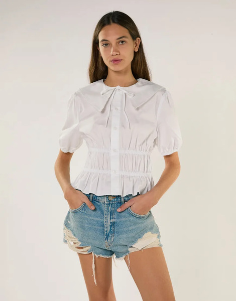  Glamorous Smocked Waist Blouse In White 