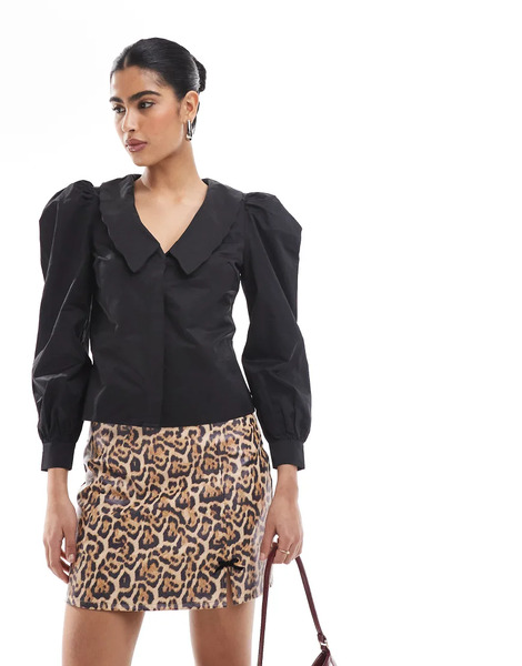  Glamorous Statement Sleeve Blouse In Black 