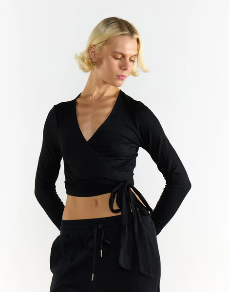  Glamorous V Neck Wrap Top In Black 