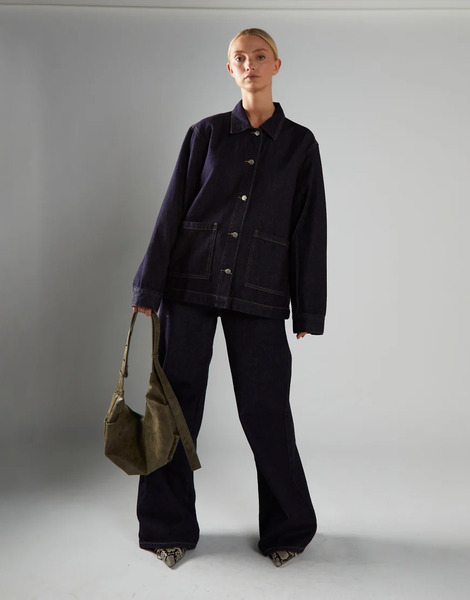  Glamorous Wide Leg Mid Rise Jeans In Dark Indigo Blue 
