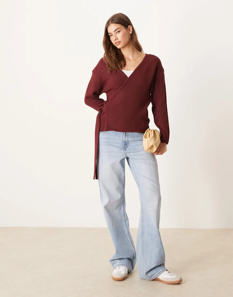  Glamorous Wrap Front Jumper In Burgundy Red 