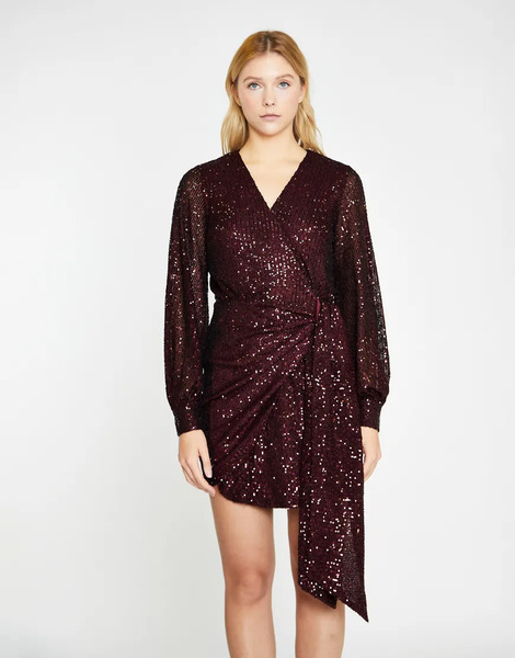  Glamorous Wrap Front Mini Dress In Port Red Sequin 