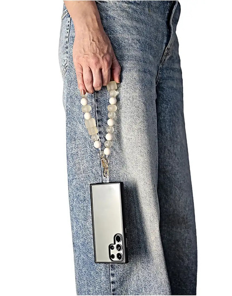  Goddiva Acrylic Phone Strap In Beige Neutral 