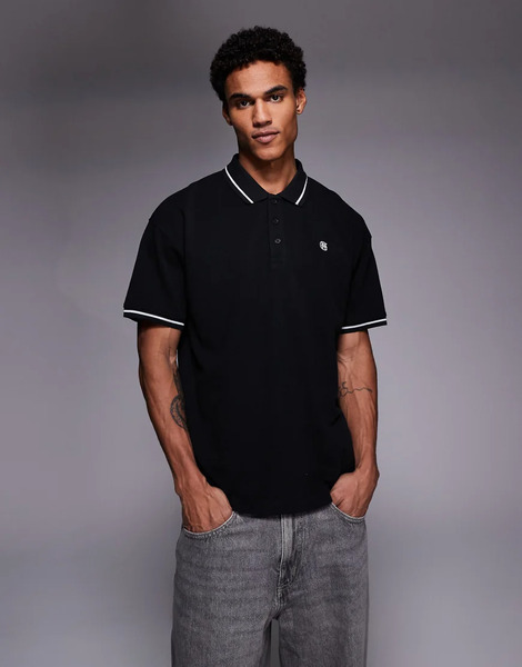  Good For Nothing Boxy Oversized Polo Shirt In Black 