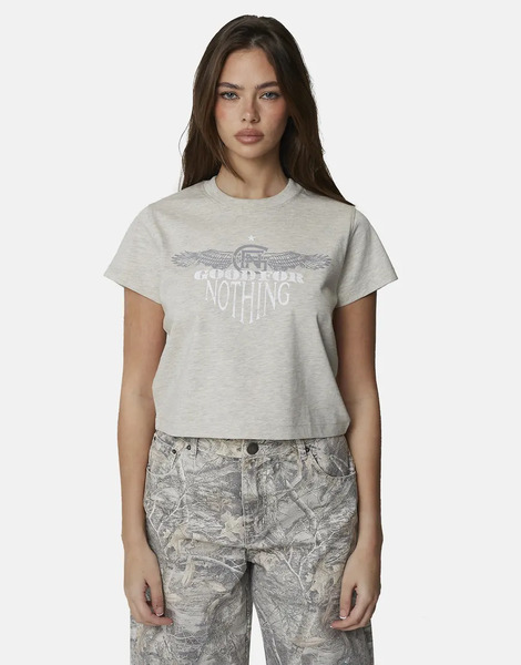  Good For Nothing Graphic Baby Tee In Grey 