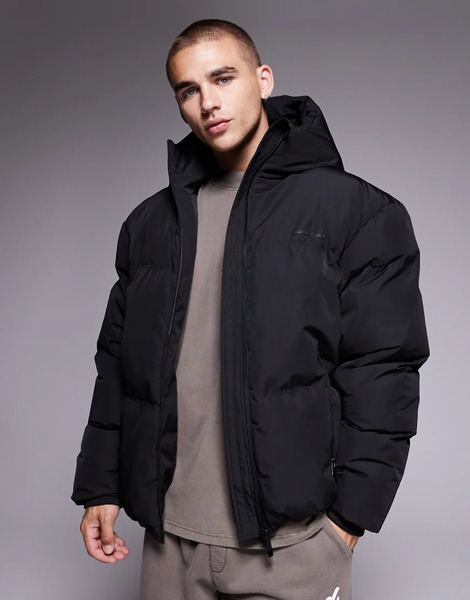  Good For Nothing Hooded Puffer Jacket In Black 