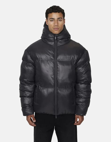  Good For Nothing Hooded Puffer Jacket In Charcoal Grey 