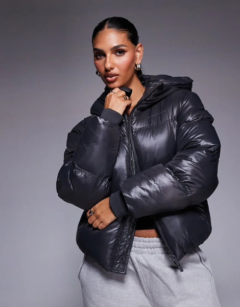  Good For Nothing Hooded Puffer Jacket In Grey 