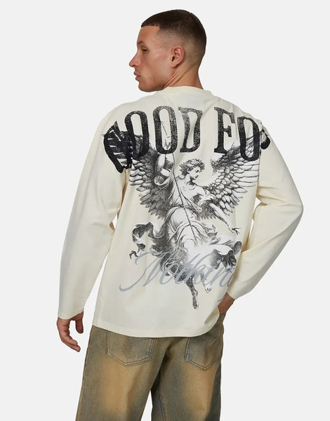 Good For Nothing Long Sleeve Graphic Tee In White 