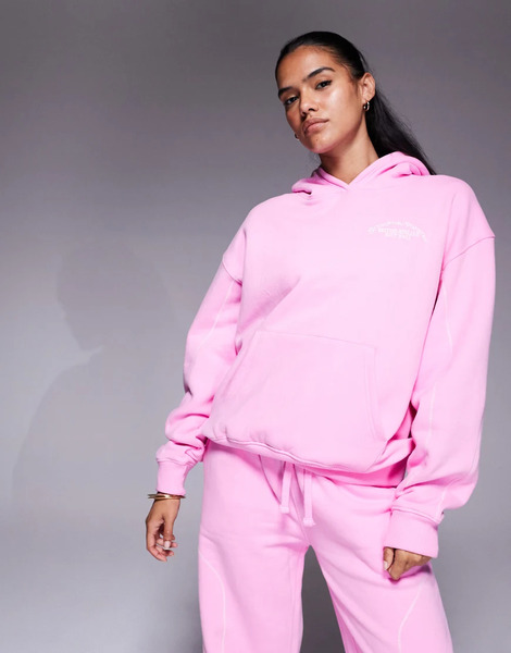  Good For Nothing Overlock Stitch Relaxed Hoodie In Pink 