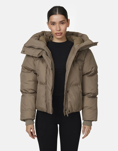  Good For Nothing Panelled Puffer Jacket In Taupe Neutral 