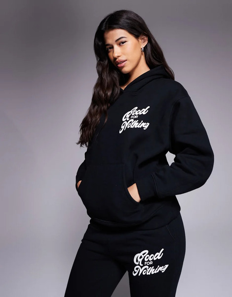  Good For Nothing Relaxed Hoodie In Black 