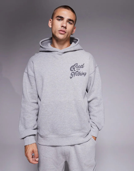  Good For Nothing Relaxed Hoodie In Grey 