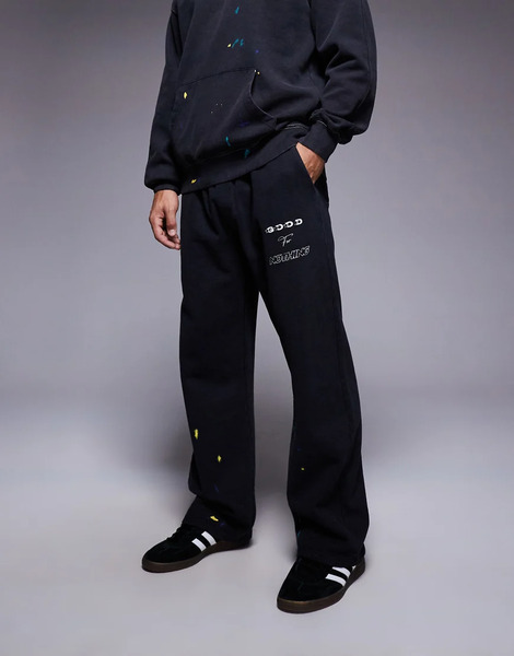  Good For Nothing Splatter Relaxed Wide Leg Jogger In Black 