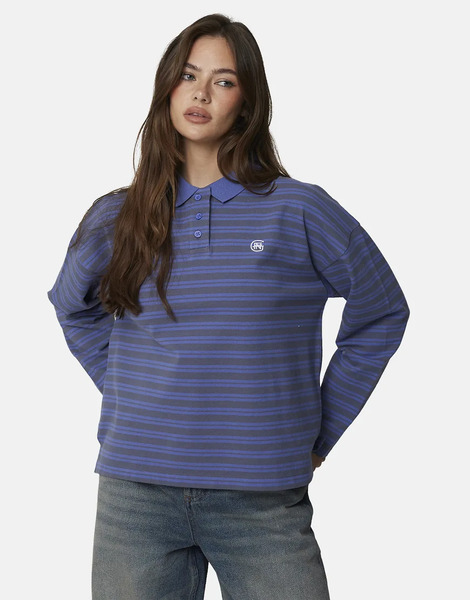  Good For Nothing Striped Monogram Long Sleeve Polo In Blue 