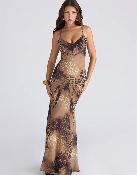  House Of Cb Sacha Leopard Print Georgette Panelled Maxi Dress   Limited Edition In Leopard Print Multi 