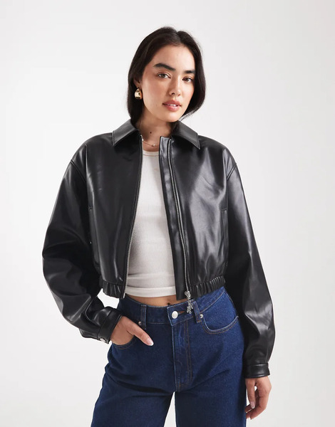  Hugo Blue Autene Faux Leather Jacket In Black 