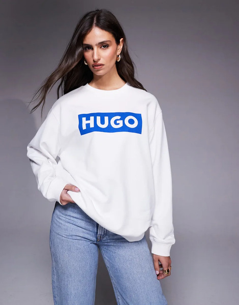  Hugo Blue Classic Crew Sweats In White 