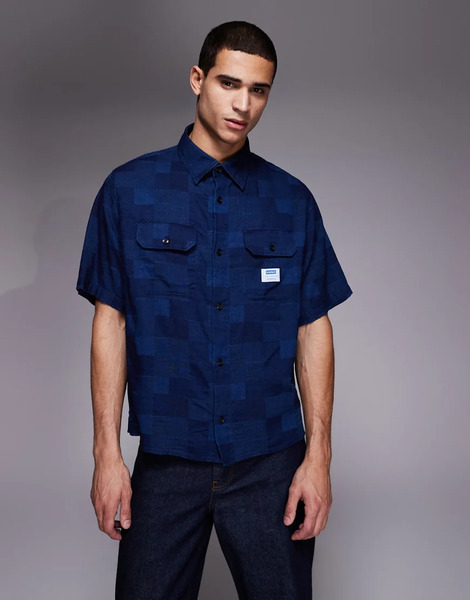  Hugo Blue Oversized Patterned Shirt In Dark Blue 