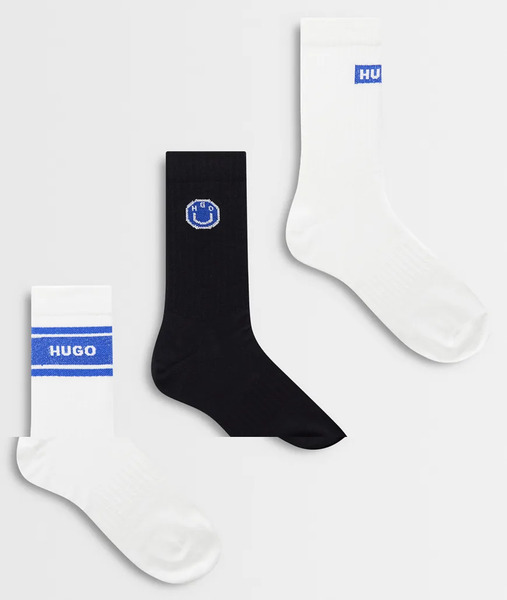  Hugo Blue 3pack Socks In Black And White 